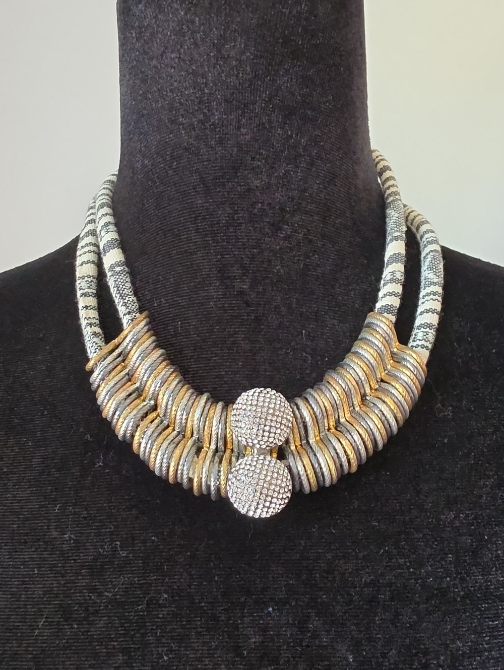 Gold & Silver Statement Collar Necklace with Pave Crystal Clasp